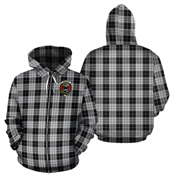 MacLeod Black and White Tartan Hoodie with Family Crest