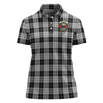 MacLeod Black and White Tartan Polo Shirt with Family Crest For Women