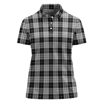 MacLeod Black and White Tartan Polo Shirt For Women