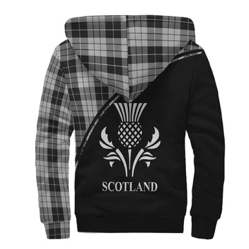 MacLeod Black and White Tartan Sherpa Hoodie with Family Crest Curve Style