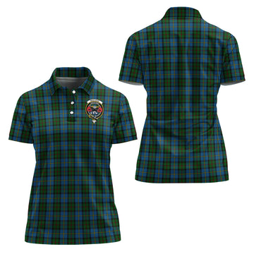 MacLeod Green Tartan Polo Shirt with Family Crest For Women