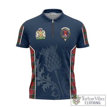 MacNaughton Tartan Zipper Polo Shirt with Family Crest and Scottish Thistle Vibes Sport Style