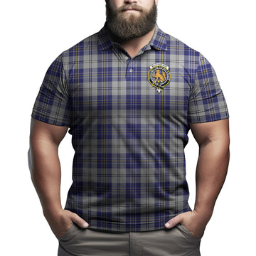 MacPherson Dress Blue Tartan Men's Polo Shirt with Family Crest