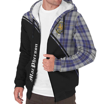 MacPherson Dress Blue Tartan Sherpa Hoodie with Family Crest Curve Style