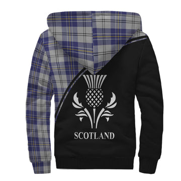 MacPherson Dress Blue Tartan Sherpa Hoodie with Family Crest Curve Style