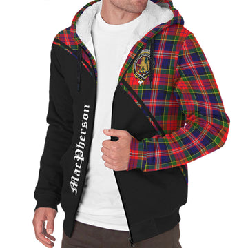 MacPherson Modern Tartan Sherpa Hoodie with Family Crest Curve Style