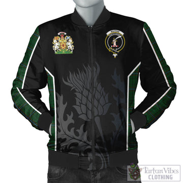 MacRae Tartan Bomber Jacket with Family Crest and Scottish Thistle Vibes Sport Style