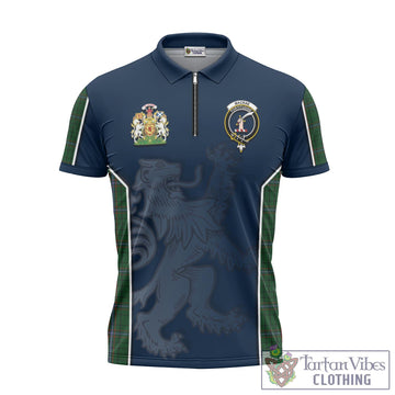 MacRae Tartan Zipper Polo Shirt with Family Crest and Lion Rampant Vibes Sport Style