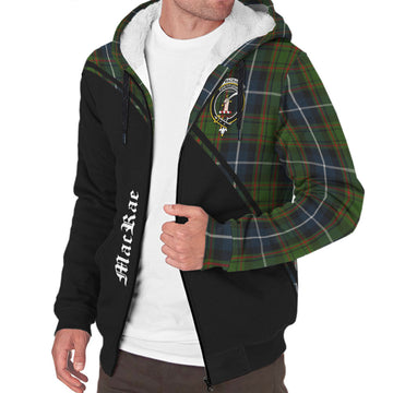 MacRae Hunting Tartan Sherpa Hoodie with Family Crest Curve Style