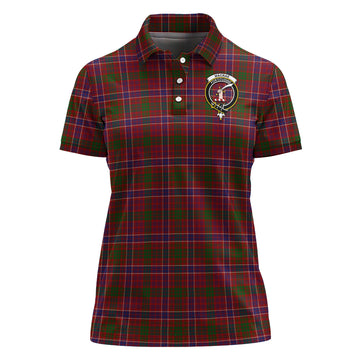 MacRae Red Tartan Polo Shirt with Family Crest For Women