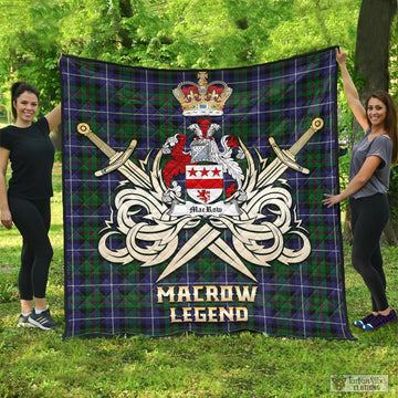 MacRow Hunting Tartan Quilt with Clan Crest and the Golden Sword of Courageous Legacy