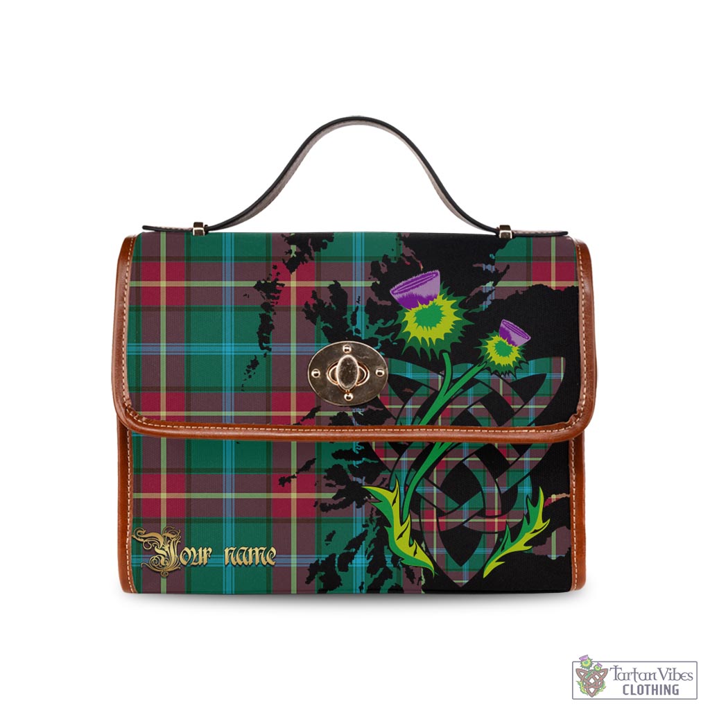 Tartan Vibes Clothing Manitoba Province Canada Tartan Waterproof Canvas Bag with Scotland Map and Thistle Celtic Accents