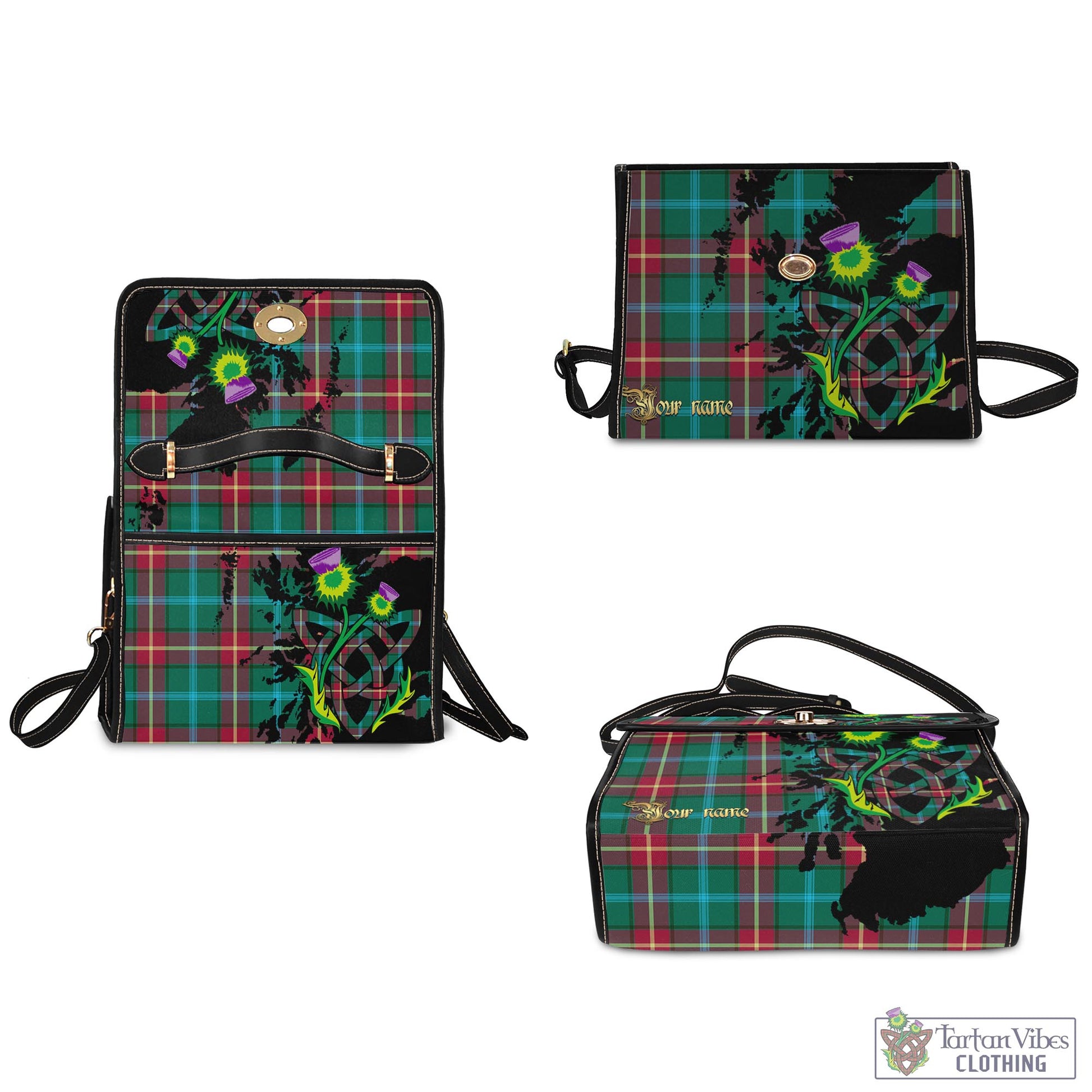 Tartan Vibes Clothing Manitoba Province Canada Tartan Waterproof Canvas Bag with Scotland Map and Thistle Celtic Accents