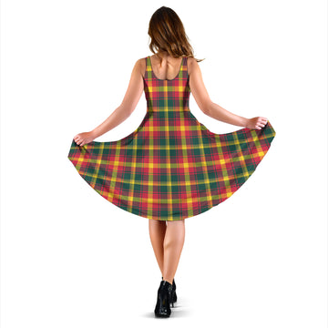 Maple Leaf Canada Tartan Sleeveless Midi Womens Dress