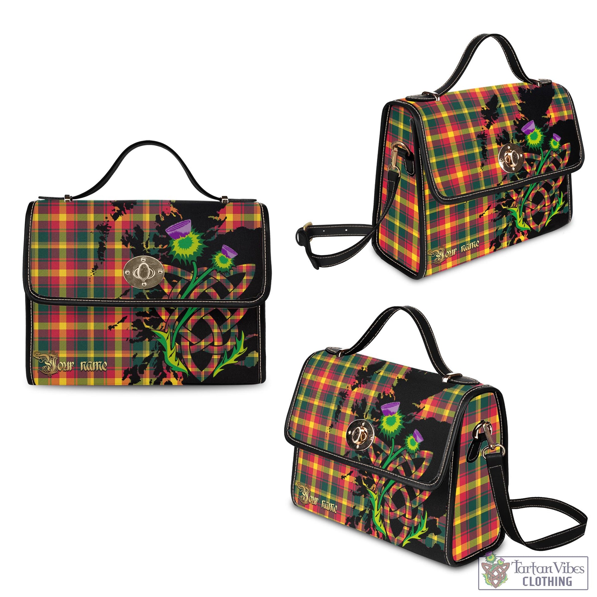 Tartan Vibes Clothing Maple Leaf Canada Tartan Waterproof Canvas Bag with Scotland Map and Thistle Celtic Accents