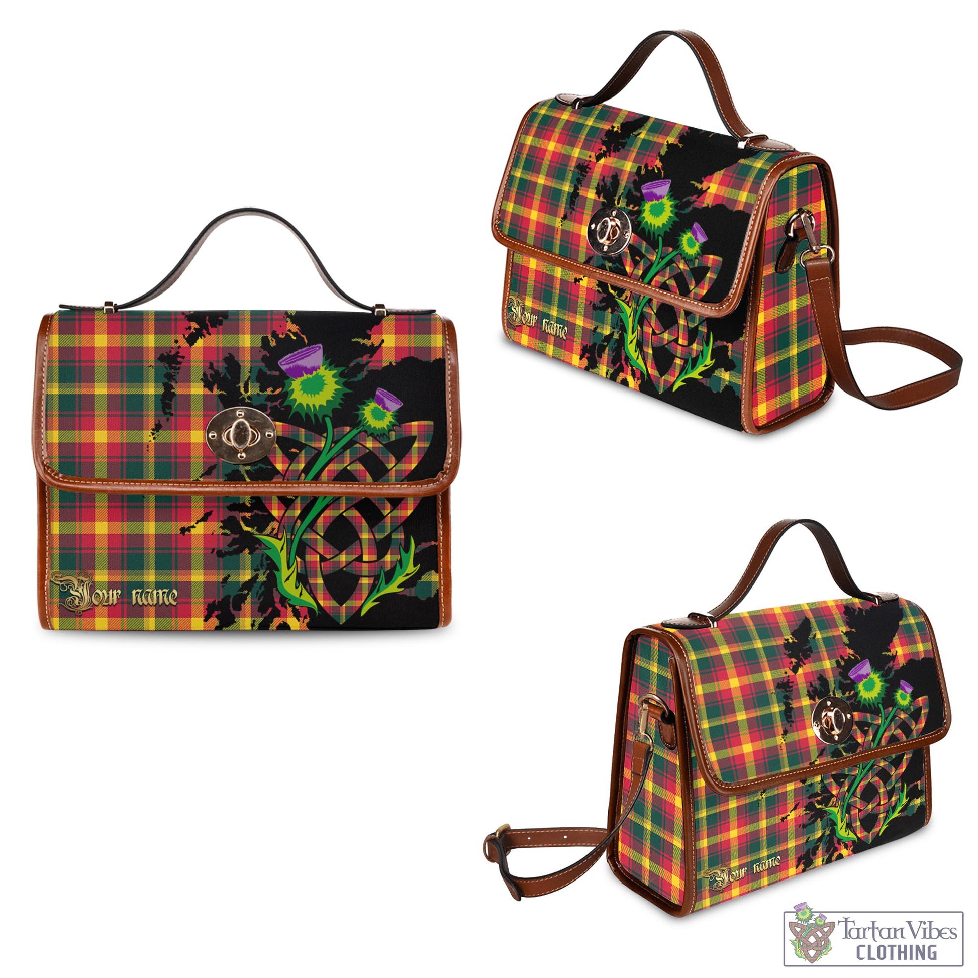 Tartan Vibes Clothing Maple Leaf Canada Tartan Waterproof Canvas Bag with Scotland Map and Thistle Celtic Accents