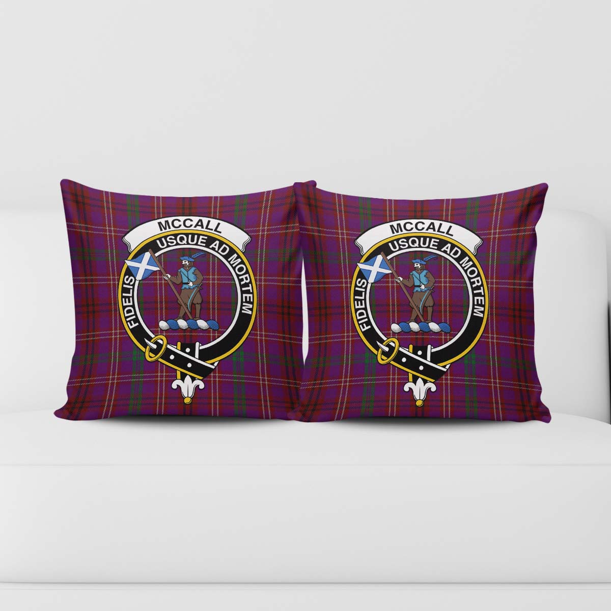 McCall (Caithness) Tartan Pillow Cover with Family Crest - Tartanvibesclothing
