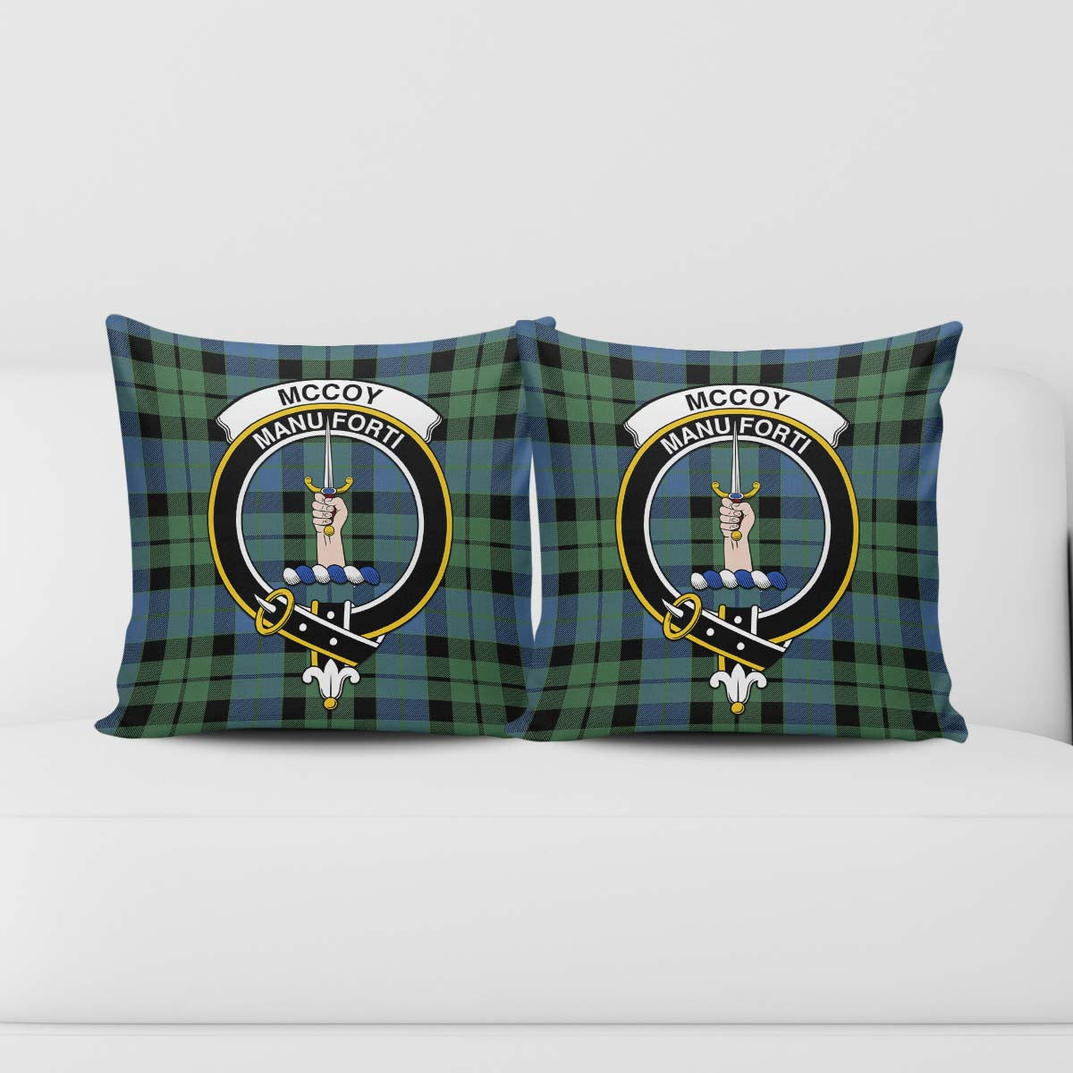 McCoy Ancient Tartan Pillow Cover with Family Crest - Tartanvibesclothing