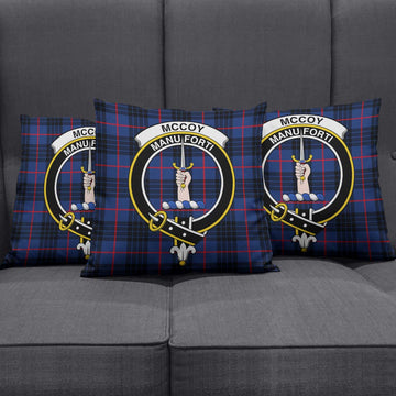 McCoy Blue Tartan Pillow Cover with Family Crest