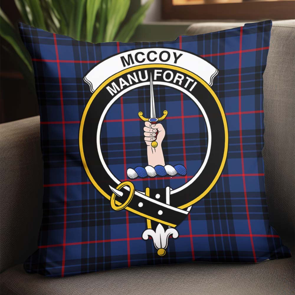 McCoy Blue Tartan Pillow Cover with Family Crest - Tartanvibesclothing