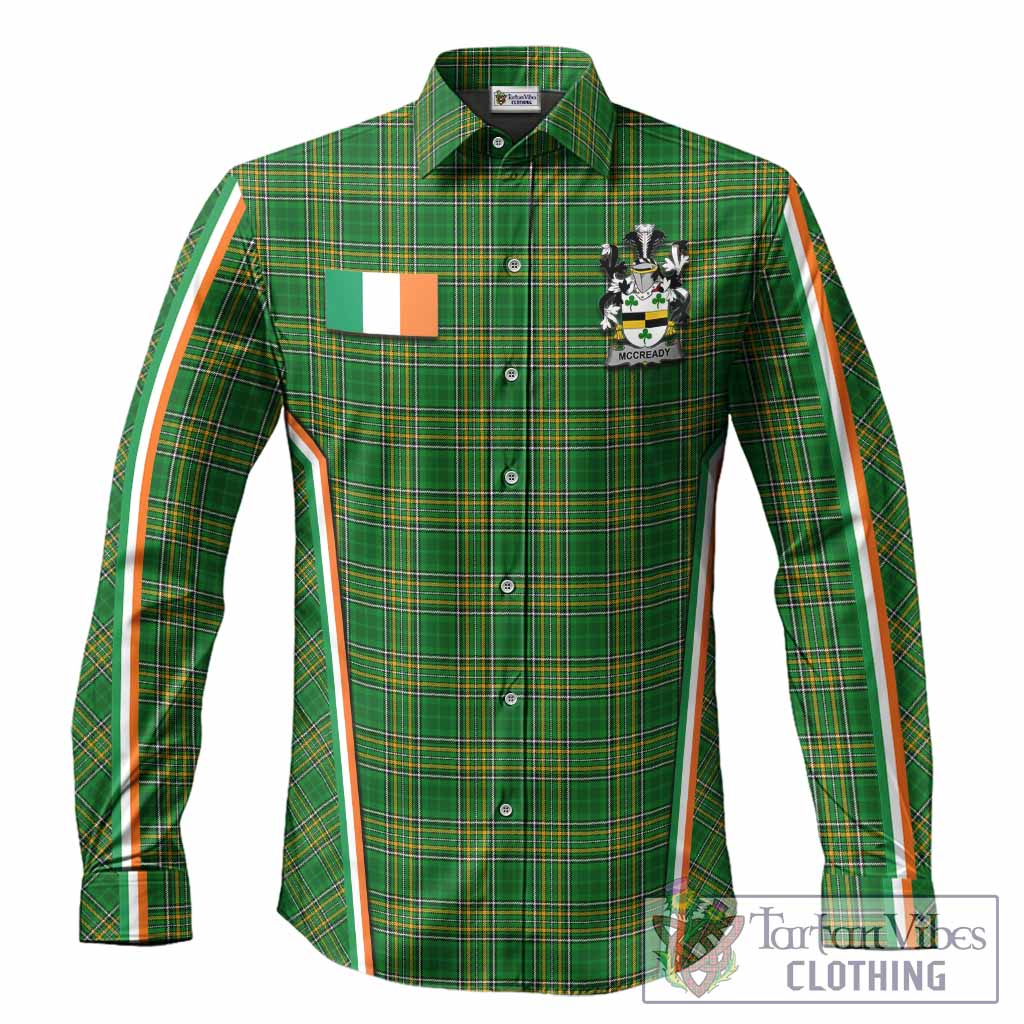 Tartanvibesclothing McCready Irish Clan Coat of Arm Tartan Long Sleeve Button Shirts Flag Style