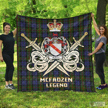 McFadzen 03 Tartan Quilt with Clan Crest and the Golden Sword of Courageous Legacy