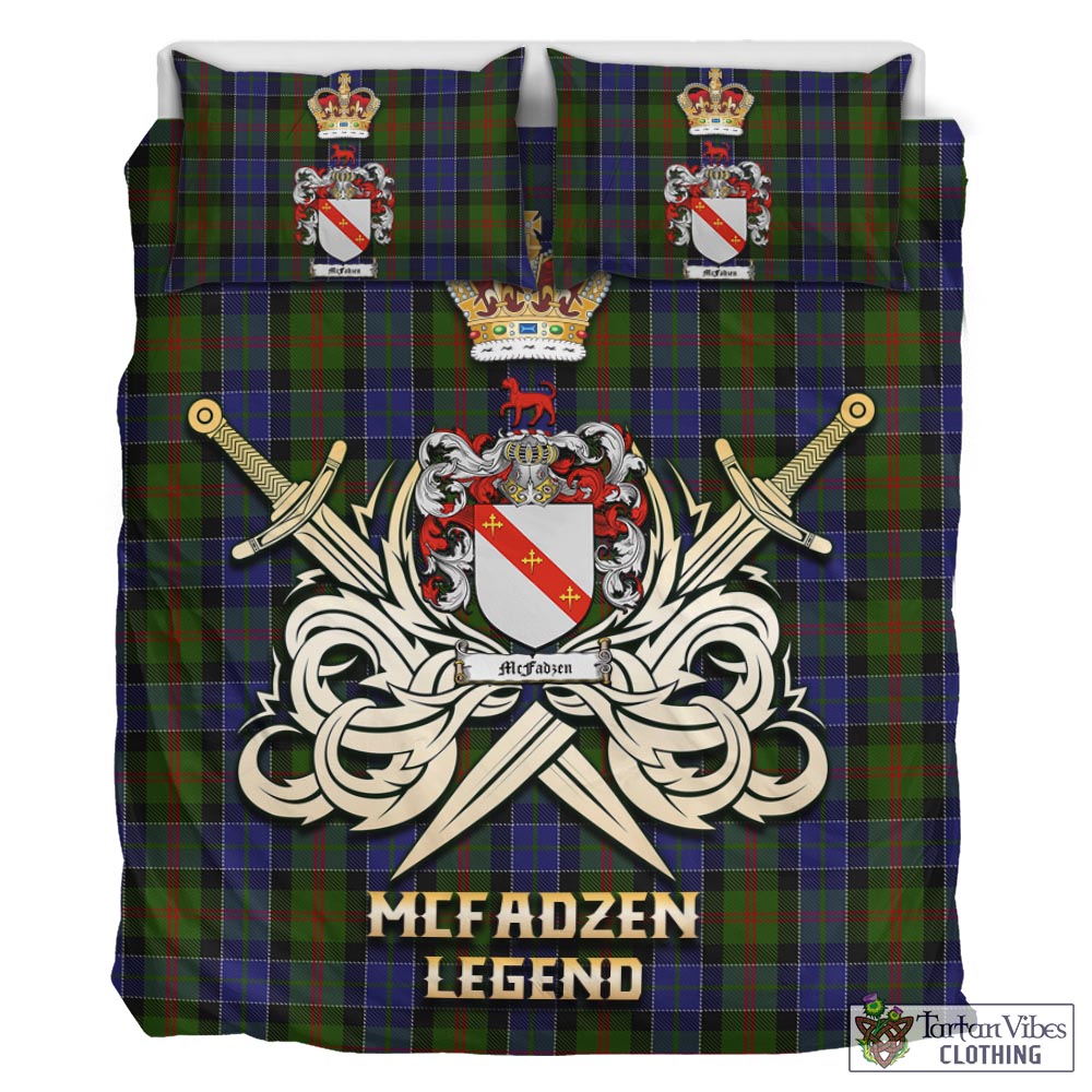 Tartan Vibes Clothing McFadzen 03 Tartan Bedding Set with Clan Crest and the Golden Sword of Courageous Legacy