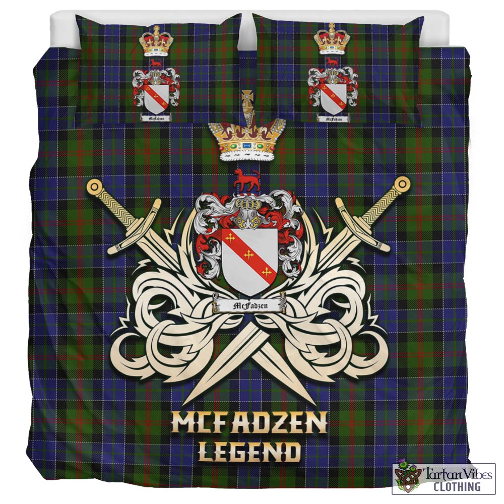 Tartan Vibes Clothing McFadzen 03 Tartan Bedding Set with Clan Crest and the Golden Sword of Courageous Legacy