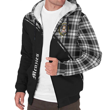 Menzies Black and White Tartan Sherpa Hoodie with Family Crest Curve Style