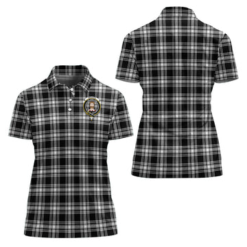 Menzies Black and White Tartan Polo Shirt with Family Crest For Women
