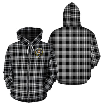 Menzies Black and White Tartan Hoodie with Family Crest