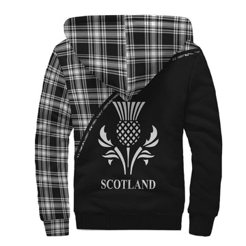 Menzies Black and White Tartan Sherpa Hoodie with Family Crest Curve Style