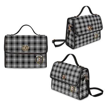 Menzies Black and White Tartan Waterproof Canvas Bag with Family Crest