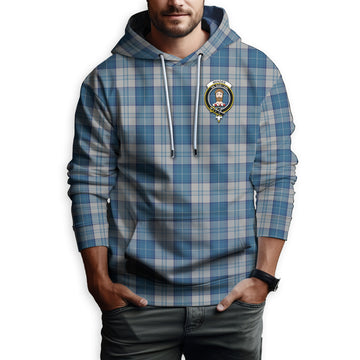 Menzies Dress Blue and White Tartan Hoodie with Family Crest