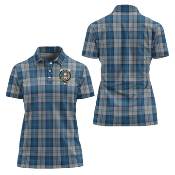 Menzies Dress Blue and White Tartan Polo Shirt with Family Crest For Women