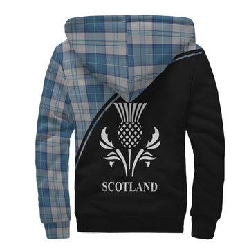 Menzies Dress Blue and White Tartan Sherpa Hoodie with Family Crest Curve Style
