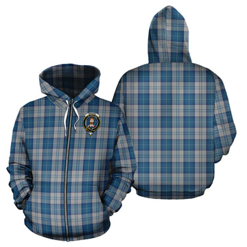 Menzies Dress Blue and White Tartan Hoodie with Family Crest