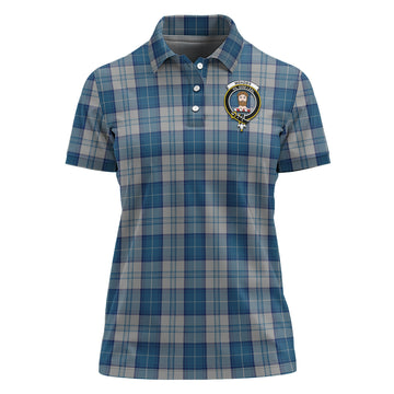 Menzies Dress Blue and White Tartan Polo Shirt with Family Crest For Women
