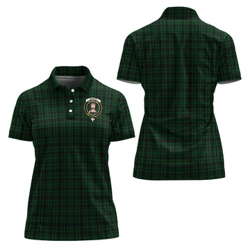 Menzies Green Tartan Polo Shirt with Family Crest For Women
