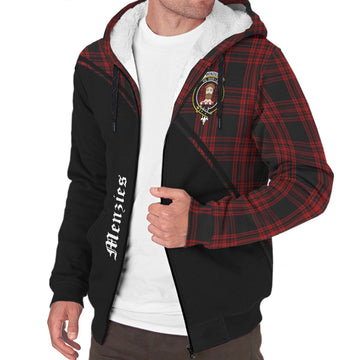 Menzies Hunting Tartan Sherpa Hoodie with Family Crest Curve Style