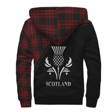 Menzies Hunting Tartan Sherpa Hoodie with Family Crest Curve Style