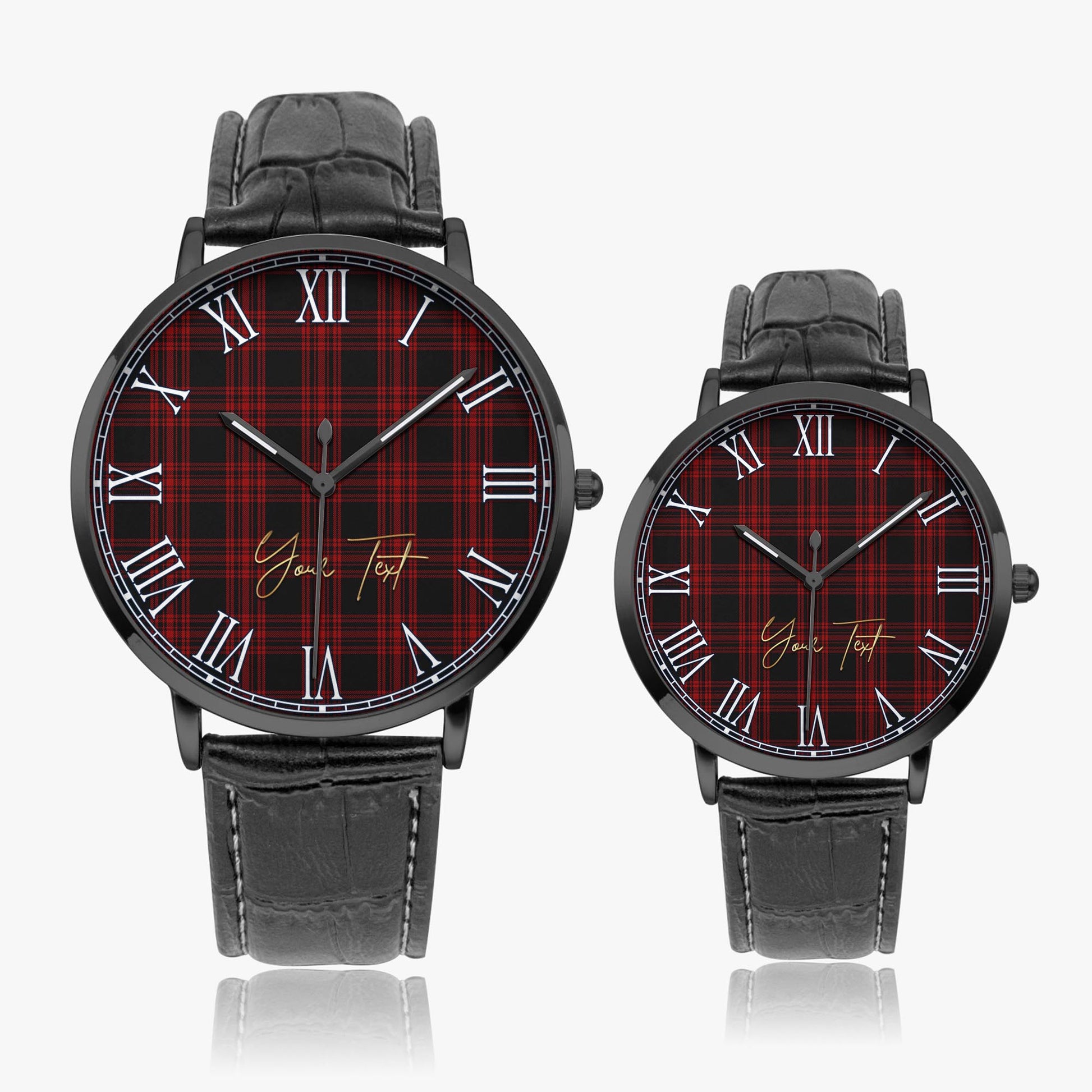 Menzies Hunting Tartan Personalized Your Text Leather Trap Quartz Watch Ultra Thin Black Case With Black Leather Strap - Tartanvibesclothing