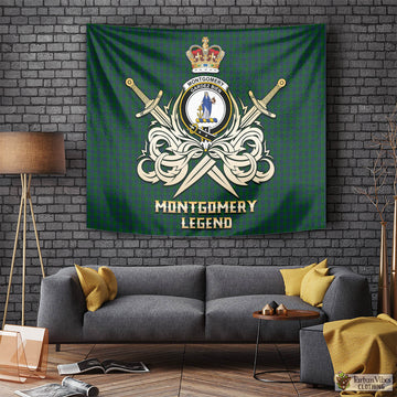 Montgomery Tartan Tapestry with Clan Crest and the Golden Sword of Courageous Legacy