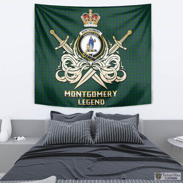 Montgomery Tartan Tapestry with Clan Crest and the Golden Sword of Courageous Legacy
