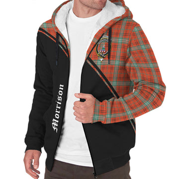 Morrison Red Ancient Tartan Sherpa Hoodie with Family Crest Curve Style