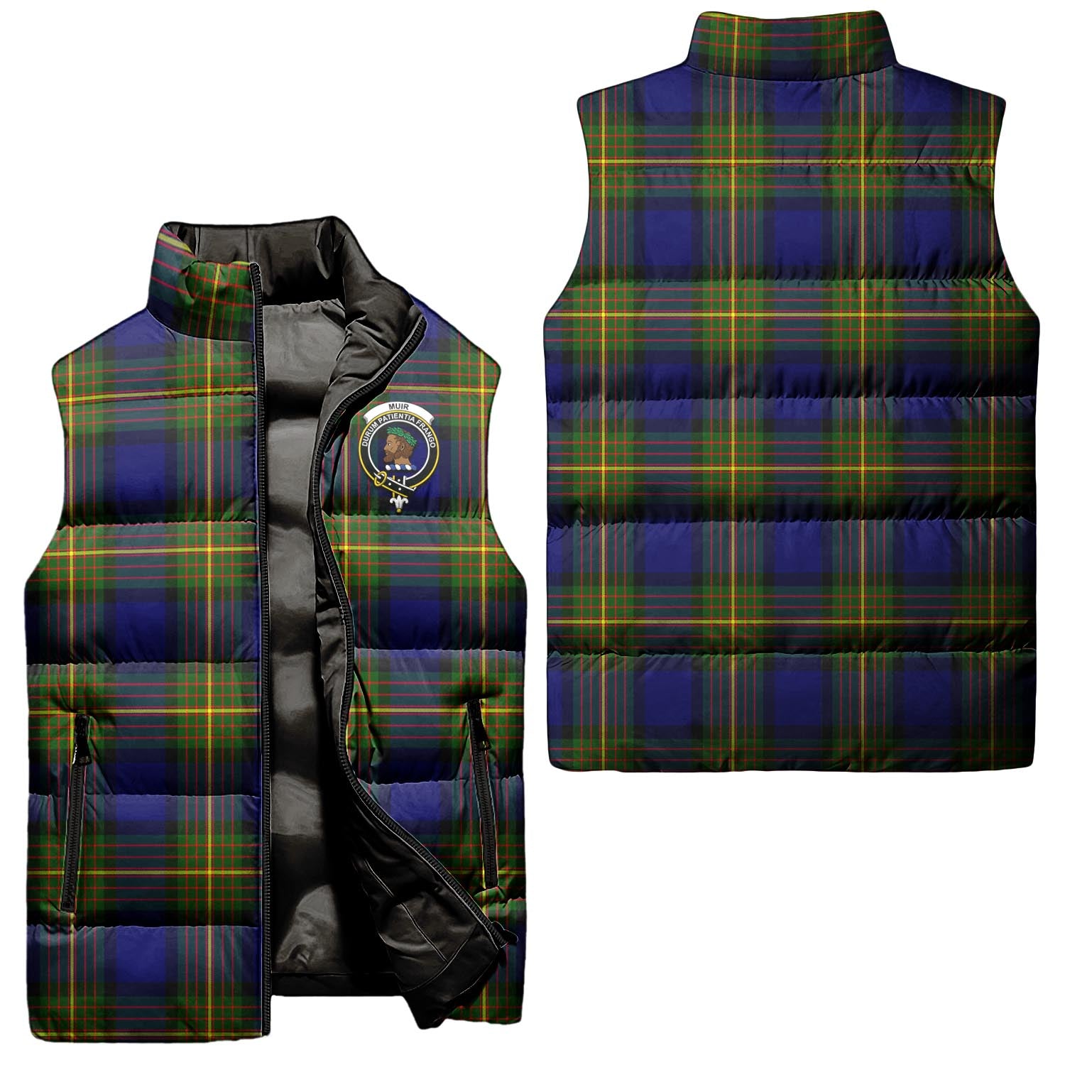 Muir Tartan Sleeveless Puffer Jacket with Family Crest Unisex - Tartanvibesclothing