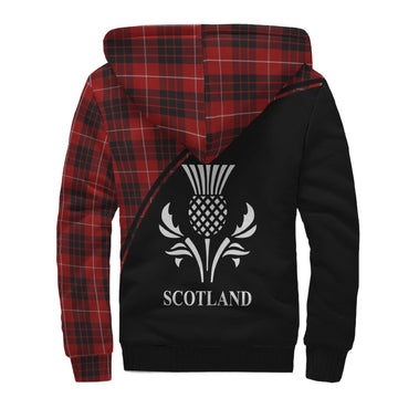 Munro Black and Red Tartan Sherpa Hoodie with Family Crest Curve Style