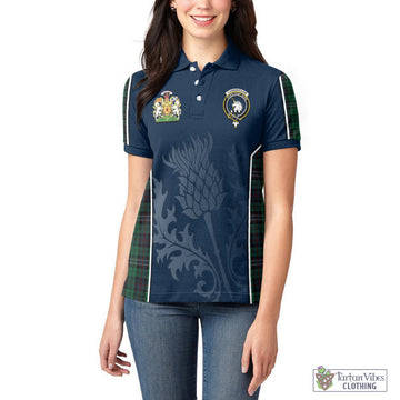 Cunningham Family Crest with Scotland National Tartan Women's Polo Shirt Scottish Thistle Vibes Sport Style