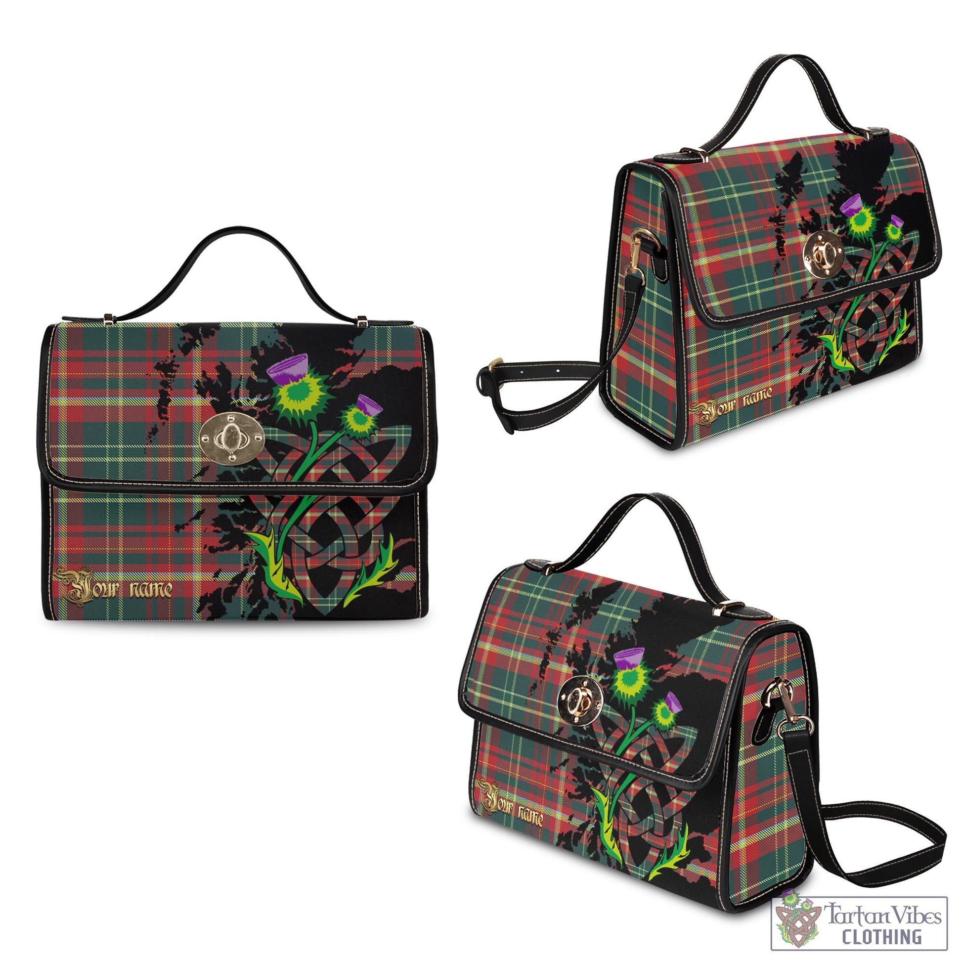 Tartan Vibes Clothing New Brunswick Province Canada Tartan Waterproof Canvas Bag with Scotland Map and Thistle Celtic Accents