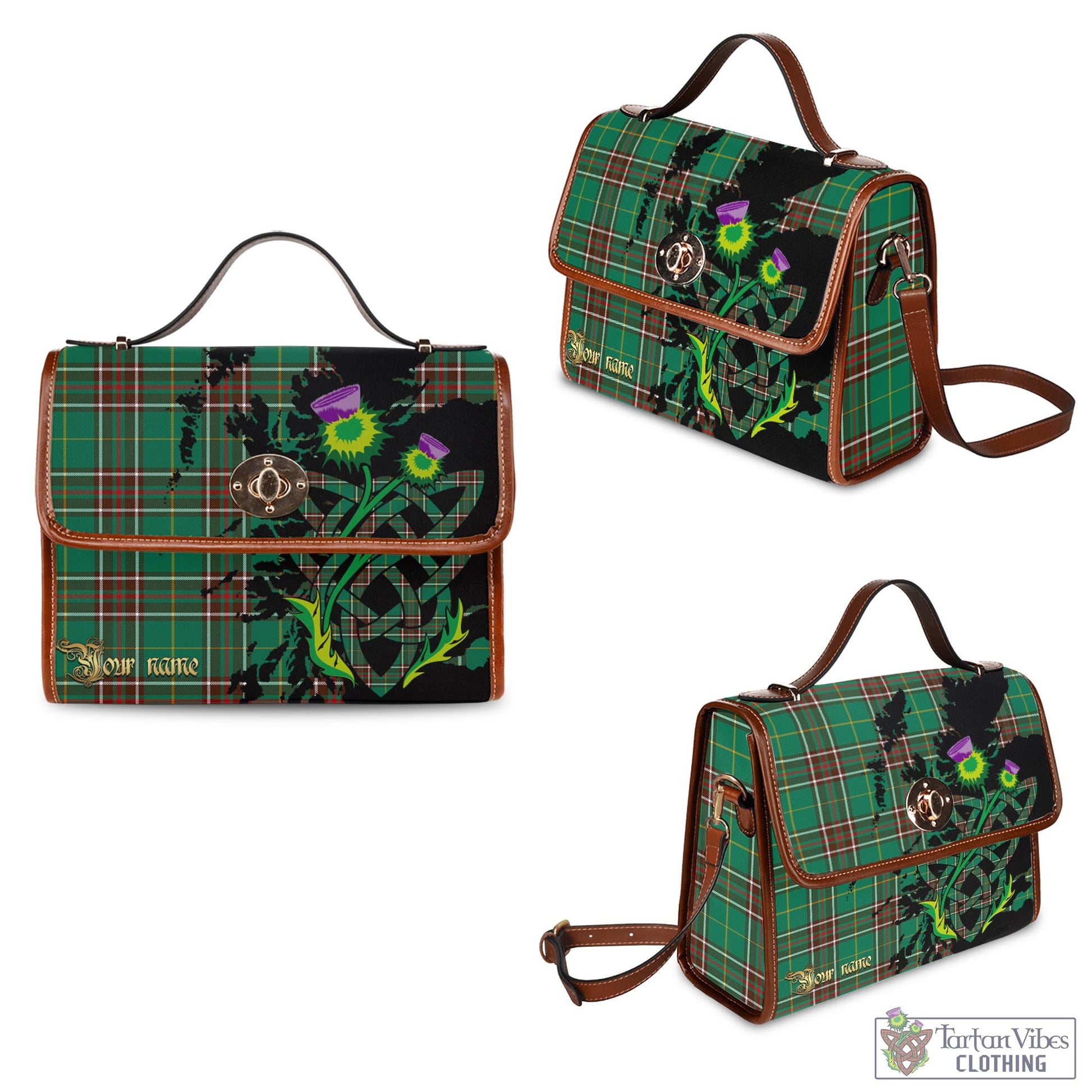 Tartan Vibes Clothing Newfoundland And Labrador Province Canada Tartan Waterproof Canvas Bag with Scotland Map and Thistle Celtic Accents